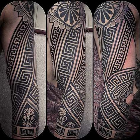 23 Best Mythological Greek God Tattoos And The Meanings Behind Them Maze Tattoo, Greece Tattoo, Hercules Tattoo, Greek God Tattoo, Atlas Tattoo, Tattoo Filler, Greek Pattern, Greek Mythology Tattoos, God Tattoos