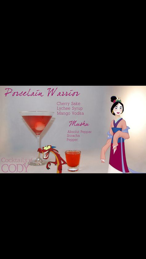 Mulan cocktail Disney Themed Drinks, Disney Princess Cocktails, Mango Vodka, Disney Inspired Cocktails, Disney Cocktails, Disney Drinks, Themed Drinks, Alcohol Drink Recipes, Drinks Alcohol Recipes