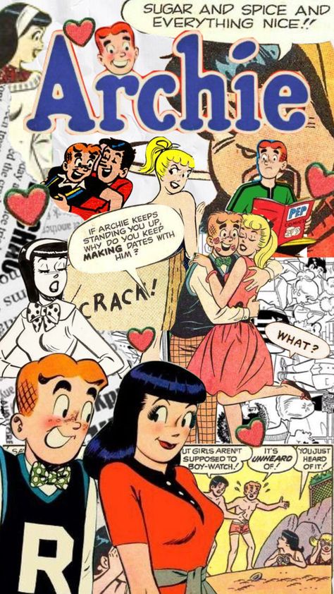 #collage #archiecomics #comic #aesthetic #vintage Comic Book Iphone Wallpaper, Archies Aesthetic, Old Comic Aesthetic Wallpaper, Retro Comic Aesthetic Wallpaper, 80s Comic Book Aesthetic, Archie Comics Wallpaper, Archie Comics Aesthetic, Comic Aesthetic, Archie Comics Veronica