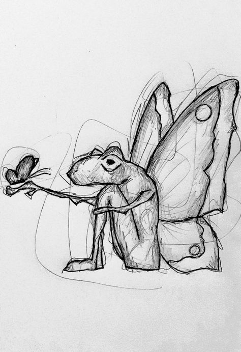 Dancing Frog Drawing, Frogs Sketch, Frog Sketches, Graphic Design Memes, Frog Butterfly, Frog Sketch, Happy Frog, Butterfly Sketch, Cartoon Butterfly