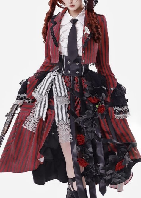 Ouji Fashion, Black Butler Grell, Grell Sutcliff, White Sleeveless Shirt, Drag Queen Outfits, Lace Accessories, Fashion Events, Striped Jacket, Fashion Event