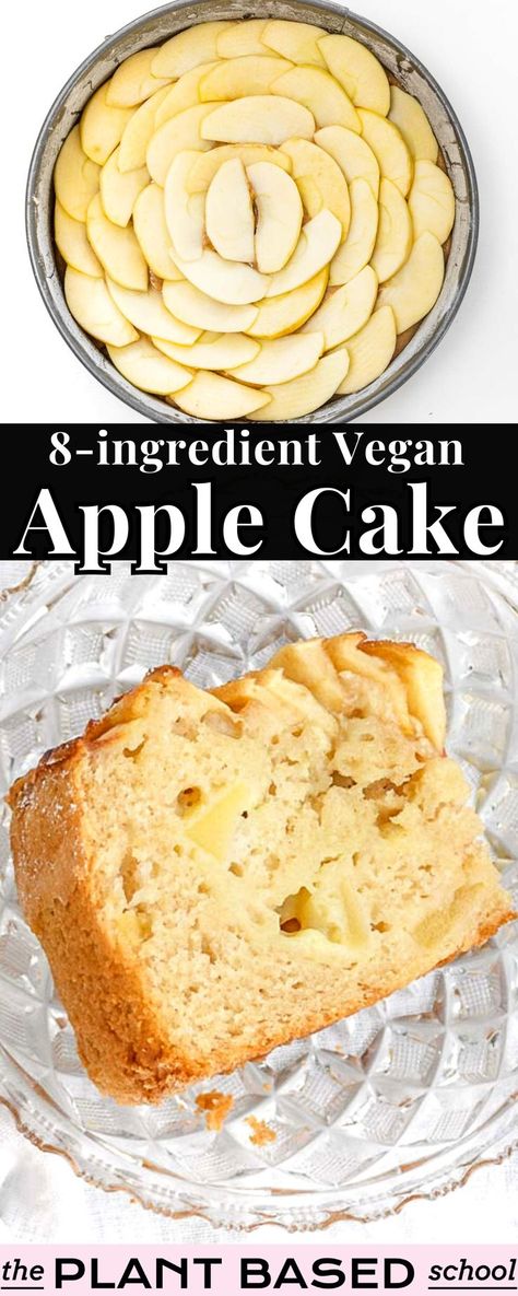 You won’t believe how soft, moist and easy this cake is. We love it so much that we even made a whole-wheat one and one filled with our mouthwatering vegan custard. Vegan Apple Cake, Cake With Cinnamon, Plant Based School, Apple Cake Recipe, Vegan Baking Recipes, Vegan Apple, Vegan Cake Recipes, Vegan Bakery, Apple Season