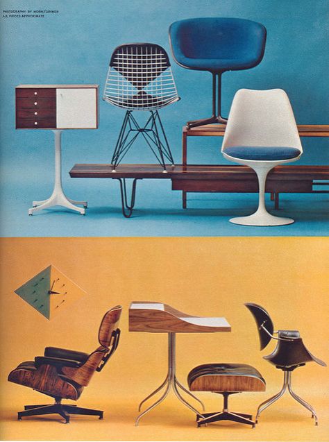 Designs for Living | From an article about modern American f… | Flickr Eames Furniture, Chair And Table, Chairs And Tables, Mcm Furniture, Charles Ray, Retro Furniture, French Furniture, Herman Miller, Furniture Inspiration