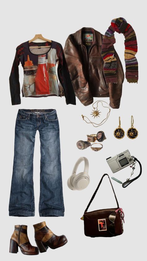 Fall outfit #fallfit #autumnvibes Ny Outfits, Fancy Shirt, Outfits 2000s, Downtown Outfits, Autumn Fits, Outfit Collage, Hippie Outfits, Knit Outfit, Mode Vintage