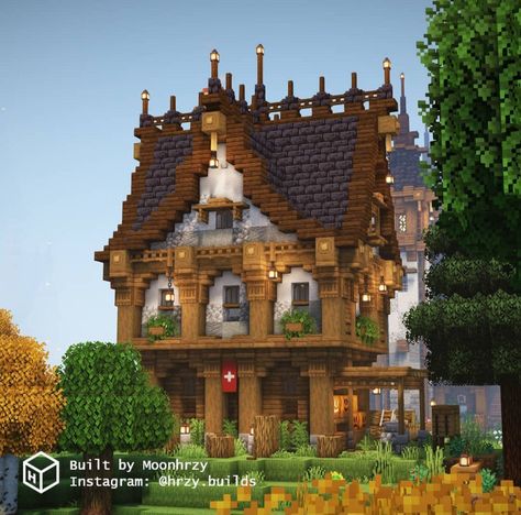 Tudor Houses Minecraft, Minecraft Houses Middle Ages, Minecraft Tudor House, Minecraft Oak House Ideas, Minecraft House Medieval, Medieval Minecraft Houses, Minecraft Medieval City, Minecraft Manor, Medieval House Minecraft