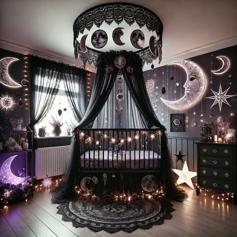 Goth Baby Room, Gothic Room Ideas, Unique Cribs, Magic Room, Old Souls, Amazing Bedroom Designs, Dream Bedroom Inspiration, Girl Nursery Themes, Goth Baby