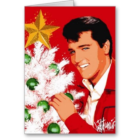 Elvis By Christmas Tree Greeting Cards Elvis Christmas, Elvis Presley Christmas, Wedding Table Signs, Elvis In Concert, Merry Christmas Baby, Signing Table Wedding, Elvis Presley Photos, Tabletop Signs, King Of Music