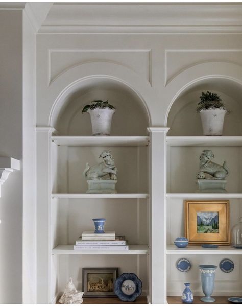 Arched Bookshelves, The Fox Group, Fox Group, French Bookcase, Built In Wall Units, Kitchen Built In, Make Life Beautiful, European Cottage, Living Room Built Ins