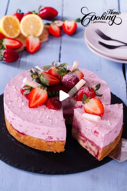 Daniela Marincus (Ella) | HomeCookingAdventure on Instagram: "This Strawberry Yogurt Mousse Cake is a heavenly dessert that combines the velvety strawberry vanilla sponge cake with tangy strawberry yogurt mousse. #strawberrycake #strawberryyogurtmoussecake #yogurtmousse 
Recipe: https://www.homecookingadventure.com/strawberry-yogurt-mousse-cake/" Yogurt Mousse Cake, Yogurt Mousse, Vanilla Sponge Cake, Vanilla Sponge, Strawberry Yogurt, Mousse Cake, Strawberry Cake, Sponge Cake, Yogurt