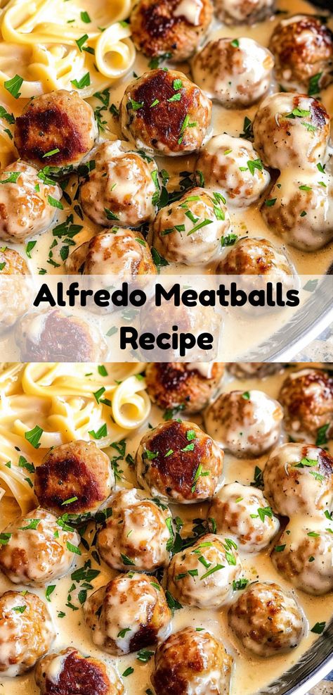 Easy Alfredo meatballs, a rich and savory meal. Alfredo Meatballs, Meatball Pasta Recipes, Easy Alfredo, Tender Meatballs, Meatball Dinner, Meatball Casserole, Minced Meat Recipe, Pasta Recipes Alfredo, Meatball Pasta