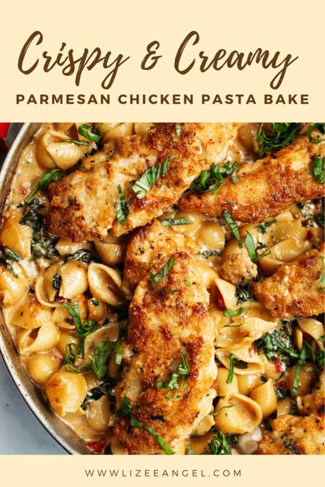 Parmesan Chicken Pasta Bake - Lizee Angel Toothbrush Craft, Parmesan Chicken Pasta, Angel Chicken, Chicken And Pasta, Chicken Parmesan Pasta, Chicken Pasta Bake, Pasta Casserole, Parmesan Chicken, Pasta Dinner Recipes