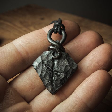 Nauthiz Rune, Blacksmith Jewelry, Forged Pendant, Solar Cross, Rune Pendant, Sun Wheel, Iron Necklace, Pagan Pendants, Forest Necklace