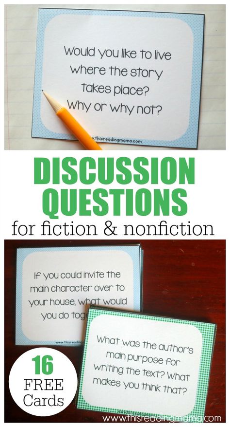 Discussions in the classroom should be student-driven. However, sometimes it can be hard for student to know where to get started. By using discussion question cards, students can use these prompts to springboard into meaningful conversation. Reading Comprehension Questions For Any Book, Book Club Discussion Questions, Reading Response Questions, Book Club Discussion, Questions For Kids, Kids Book Club, Reading Comprehension Questions, 4th Grade Reading, Book Discussion