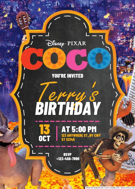 Awesome FREE PDF Invitation - Disney Coco Birthday Invitations #free #freeinvitation2019 #birthday #disney #invitations #invitationtemplates Fun Cake Pops, Invitation Disney, Coco Birthday, Disney Coco, Painting Station, Free Printable Invitations Templates, Free Printable Invitations, Indian Wedding Cards, Disney Invitations