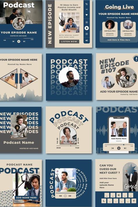 250 Podcast Instagram template | Podcast Canva | Podcaster template | Podcast Podcast Instagram, Kartu Ulang Tahun Diy, Instagram Graphic Design, Instagram Design Layout, Desain Buklet, 타이포그래피 포스터 디자인, Canvas Learning, Instagram Template Design, Instagram Graphic