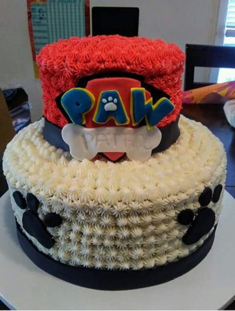 Paw Patrol Cake All buttercream with Fondant decor. Paw Patrol Cream Cake, Paw Patrol Buttercream Cake, Paw Patrol Birthday Cake, Cake Kids, 4th Birthday Cakes, Paw Patrol Cake, Paw Patrol Birthday, Birthday Party Cake, Third Birthday