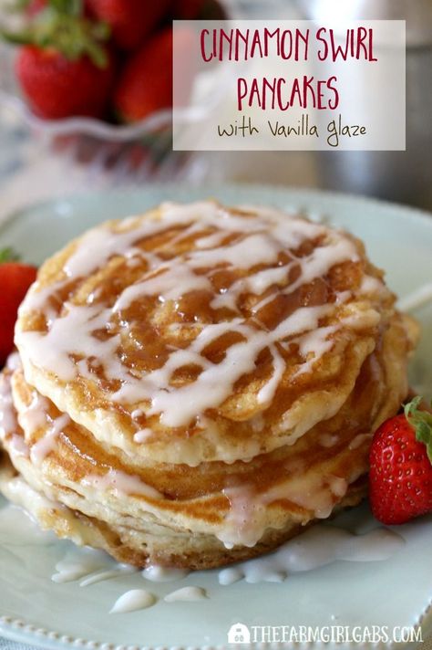 Love cinnamon rolls, then these Cinnamon Swirl Pancakes are for you. Buttermilk pancakes are swirled with cinnamon and sugar and then topped with a vanilla glaze. This breakfast recipe will warm you up on a crisp fall or winter night. Cinnamon Swirl Pancakes, Cinnamon Roll Pancakes, Vanilla Icing, Vanilla Glaze, Pancake Recipes, Buttermilk Pancakes, Cinnamon Swirl, Breakfast Pancakes, Blogs To Follow