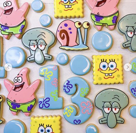 Spongebob Cookies, Royal Icing Decorated Cookies, Spongebob Party, Cookies Theme, Cookie Bakery, Spongebob Birthday, Sugar Cookie Icing, Sonic Birthday, Cookie Packaging