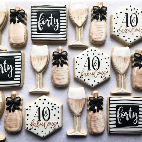 Crystal Sparks on Instagram: “🥂Forty and Fabulous • • • • • • #sunfloursweets #cookiesofinstagram #champagnebottlecookies #sugarcookies #decoratedcookies…” Forty And Fabulous Cookies, Champagne Bottle Cookies Decorated, Fifty And Fabulous Cookies, Champagne Glass Cookies, Champagne Glass Decorated Cookies, Forty And Fabulous, Sugar Cookie, Crystals, On Instagram