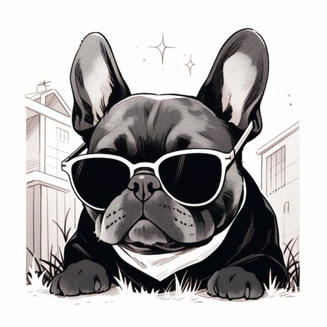 Sunglasses Drawing, Drawing Of A Dog, Dog Wearing Sunglasses, White Drawing, Wearing Sunglasses, Black And White Drawing, Business Card Maker, Flyer Maker, Poster Maker