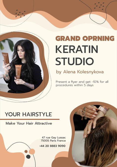 This Print Ready Keratin Studio Flyer Template design features, photo collage of women’s hair salon. Ideal design for hair salon themed flyer design. Change the text and download this template for your next flyer design. Hair Poster Design Graphics, Keratin Logo Design, Brosur Design Promotion, Keratin Logo, Hair Keratin Logo, Hair Poster Design, Photo Poster Design, Salon Promotions, Hair Poster