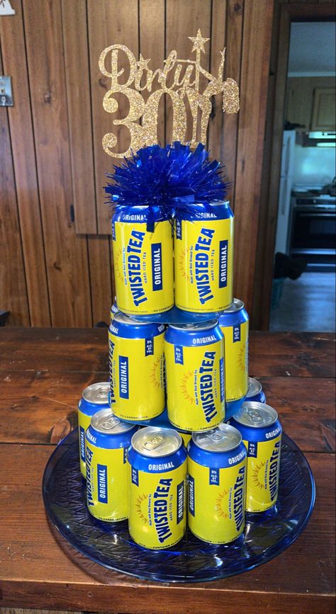 Twisted Tea Party Ideas, Twisted Tea Birthday, Dirty 30 Birthday Party Ideas For Him, Twisted Tea Party, Twisted Tea Cake, Dirty 30 Cake For Men, Dirty 30 Birthday Cake, Mens Dirty 30 Party Ideas, Beer Can Cake