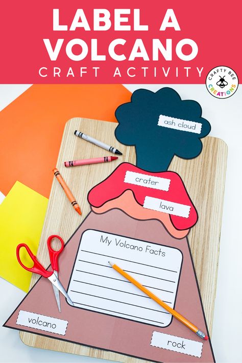 Use this volcano craft while studying natural disasters or landforms. Students can label the volcano and write down facts their learned a writing extension. Great for grades k - 3. A great craft students won't stop talking about! How To Build A Volcano Projects, Volcano Craft Kindergarten, Volcano Experiment For Kids, Volcano Unit Study Kindergarten, Make A Volcano, Volcano Activities For Kids, Volcano Worksheets For Kids, Volcano Lessons For Kids, Parts Of A Volcano