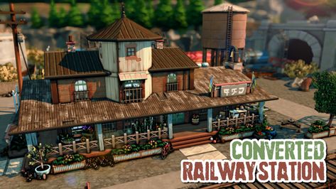 A rundown railway station that's been converted into a home for the Broke family for my save file! 🚂 📍 30x20 Lot in the Port Promise area of Evergreen Harbor • No CC • Gallery ID: ChrissieYT • Not pack restricted • $196,418 Simoleons • 4 Bed, 3 Bath (space for 3-6 Sims) Ts4 Evergreen Harbor, Sims 4 Rundown House, Sims 4 Evergreen Harbor House, Evergreen Harbor Sims 4, Minecraft Hus, Fantasy Builds, Ts4 Builds, Sims Lots, Sims 4 City Living