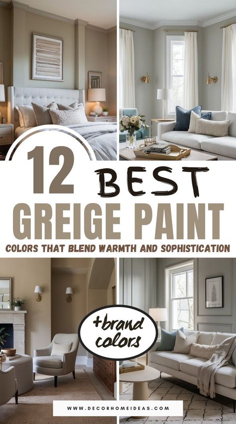 Discover the top 12 greige paint colors that beautifully blend the warmth of beige with the sleek sophistication of gray. These versatile shades can transform any room, adding a timeless, elegant touch to your home. Explore which hues best suit your space and elevate your decor. Grey Cream Paint Colors, Gray Beige Paint Colors Sherwin Williams, Fossil Grey Paint, Farrow And Ball Greige Paint, Greige Paint Colors Bedroom, Best Gray Beige Paint Colors, Edgecomb Gray Vs Accessible Beige, Greige Living Room Walls, Gray Beige Paint Colors