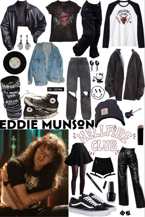 Eddie Munson clothes board inspiration in 2022 | Artsy outfit, Cute everyday outfits, Stranger things Eddie Munson Style Outfits, Eddie Munson Clothes, Alt 80s Fashion, Eddie Munson Inspired Outfits, Eddie Munson Outfit Ideas, Stranger Things Style Outfits, Hellfire Outfit, Stranger Things Clothes Style, Band Aesthetic Outfits