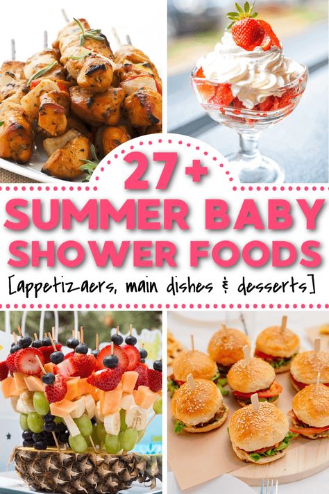 Baby Bbq Food Ideas, Baby Shower Summer Food, Babyque Food Ideas, Babyque Shower Ideas Food, Lunch Baby Shower Ideas, Baby Q Shower Food Ideas, Baby Girl Shower Ideas Summer, Baby Shower Food Summer, Baby Shower Main Dish Ideas