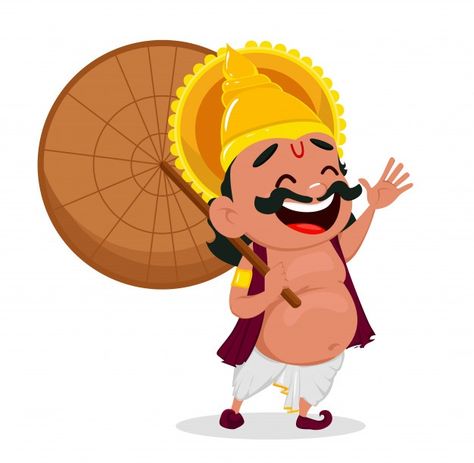 Onam celebration. king mahabali holding ... | Premium Vector #Freepik #vector #leaf #crown #man #cute Mahabali Onam Drawing, Onam Festival Cartoon, Mahabali Onam, Onam Illustration, Happy Onam Images, Onam Images, Water Drop Vector, Happy King, Vector Leaf