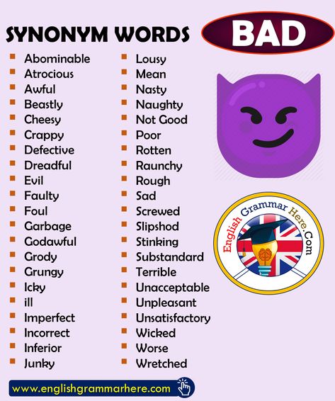 Synonym Words BAD, English Vocabulary – English Grammar Here Antonyms Words List, Words For Bad, Opposite Words List, Informal Words, Materi Bahasa Inggris, Vocabulary English, Bad Words, Opposite Words, Essay Writing Skills