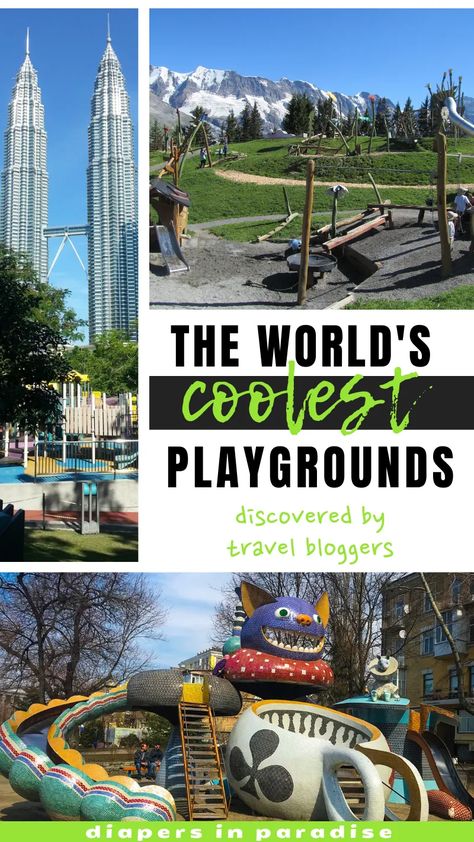 Get inspired by these 16 amazing playgrounds from all around the world! Each one of these cool playgrounds has something that makes it extra unique. From the massive, to the strange, to the most amazing backdrops for play... these playgrounds are guaranteed to go on your bucket list today! #familytravel #playgrounds Best Playgrounds In The World, Amazing Playgrounds, Best Playgrounds, Cool Playgrounds, Park Playground, Hill Park, Family Vacation Destinations, Family Travel Destinations, Bucket List Destinations