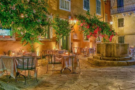 Corfu Restaurants, Old Town Restaurant, Corfu Hotels, Greece Food, Seaside Hotel, Corfu Town, Corfu Island, Romantic Restaurant, Corfu Greece