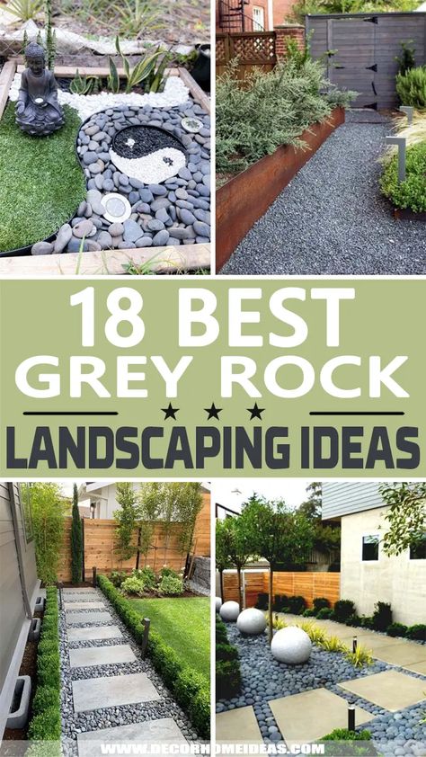 Best Grey Rock Landscaping Ideas. Add some grey rocks to your landscape design to create a different pattern or a modern garden edging. #decorhomeideas Privacy Shrubs, Rock Flower Beds, Pebble Landscaping, Landscaping Along Fence, Landscaping Rock, Pebble Garden, Gravel Landscaping, River Rock Landscaping, Landscape Rock