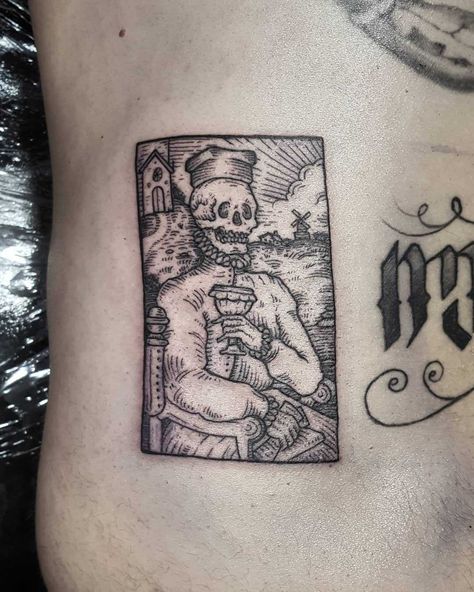 Ruler of the land tattoo inked on the belly Traditional Tarot Card Tattoo, Memento Mori Tattoo, Tricep Tattoos, Tato Flash, Tato Tradisional, Tato Dengan Makna, Tattoo Black And White, Tarot Card Tattoo, Tarot Tattoo