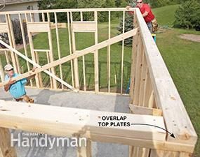 Framing a Garage: Straighten the top of the wall. Get the plans: http://www.familyhandyman.com/garage/framing-a-garage/view-all Garage Door Framing, Build A Garage, Garage Construction, Plan Garage, Building A Garage, Framing Construction, Garage Shed, Diy Shed, Garage Plans