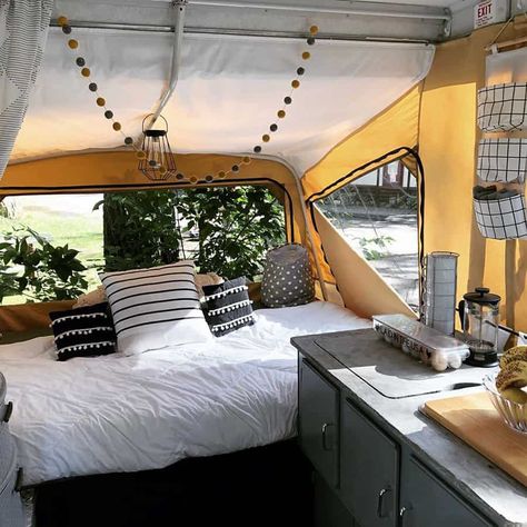 Tent Trailer Remodel, Pop Up Campers, Pop Up Princess, Popup Camper Remodel, Pop Up Tent Trailer, Small Camper Trailers, Glamper Camper, Camper Diy, Camper Interior Design