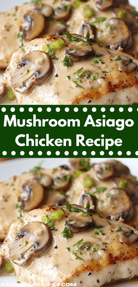 This Mushroom Asiago Chicken Recipe pairs tender chicken with a savory mushroom and Asiago cheese sauce. Quick and easy to prepare, it makes a wonderful addition to your dinner rotation. Mushroom Asiago Chicken Recipe, Mushroom Asiago Chicken, Chicken Asiago, Asiago Recipes, Asiago Cheese Recipes, Asiago Chicken, Sautéed Mushrooms, Dinner Rotation, Creamy Mushroom Sauce