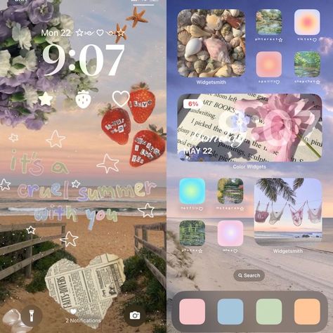 Green Pastel Aesthetic, Aesthetic Cute Wallpaper, Home Screen Layout, Phone Homescreen, Lockscreen Ios, Iphone Ideas, Ios Layout, Iphone Wallpaper Ios, Iphone Home Screen Layout