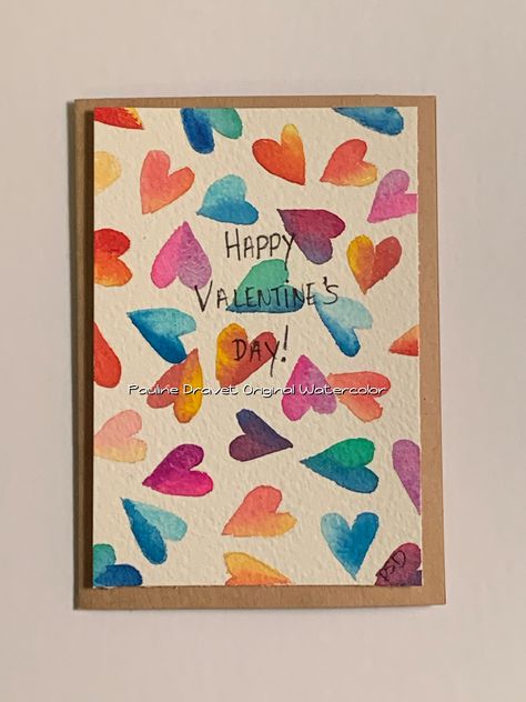 Simple Watercolor Valentine Card, Artsy Valentines Cards, Valentines Cards Painted, Watercolor Art For Valentines Day, Watercolor Art Heart, Watercolor Art Valentines Day, Valentines Day Cards Watercolor, Valentine Watercolor Card Ideas, Valentine’s Day Card Watercolor