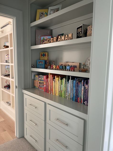 House To Office Conversion, Built In Shelves Hallway, Narrow Built In Shelves, Recessed Wall Ideas, Built In Organization, Bedroom With Bookshelf, Closet Bookshelf, Closet Bookshelves, Dresser Bookshelf