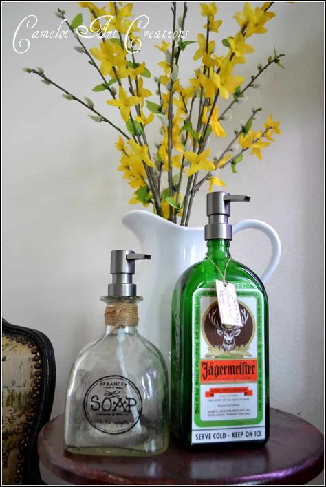 17 Outstanding Ways To Reuse Glass Bottles | Homesthetics - Inspiring ideas for your home. Diy Soap Dispenser, Old Liquor Bottles, Soap Pump Dispenser, Soap Dispensers, Soap Pump, Wine Bottle Crafts, Liquor Bottles, Diy Soap, Old Furniture