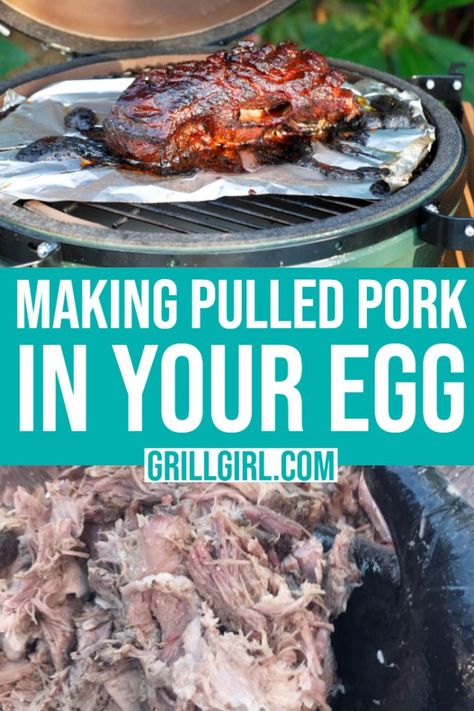 Green Egg Pulled Pork, Healthy Big Green Egg Recipes, Big Green Egg Pulled Pork, Kamado Recipes, Pork Leftovers, Big Green Egg Smoker, Lake Recipes, Party Meals, Big Green Egg Grill