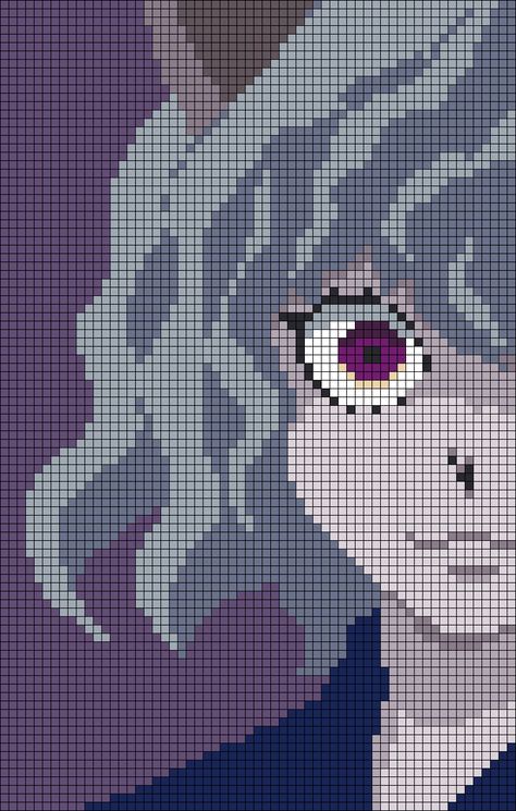 Hunter X Hunter Pixel Art Grid, Anime Alpha Pattern, Chimera Ant Arc, Anime Crochet, Pixel Grid, Grid Patterns, Pixel Crochet, Pixel Art Grid, Tapestry Crochet Patterns