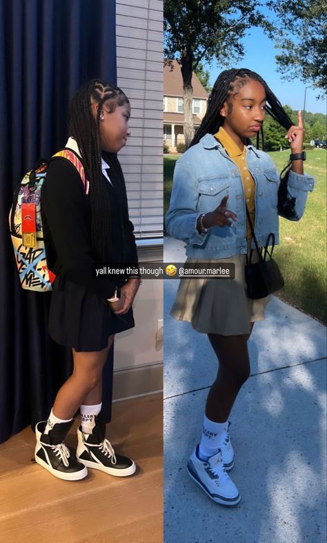 Dressing Up School Uniforms, Freshman Picture Day Outfits, Back To School Outfits Black Women Uniform, School Uniform Black Women, Cute First Day Of School Outfits Uniform, First Day Of School Outfit Freshman, Styling School Uniforms, Uniform Ideas School, First Day Of School Outfit Uniform