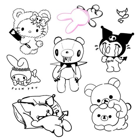 Sanrio Tattoos, Tattoo Maker, Art Flash, Grunge Tattoo, Hello Kitty Tattoos, Cute Sanrio, Graffiti Doodles, Kawaii Tattoo, Flash Tattoo Designs