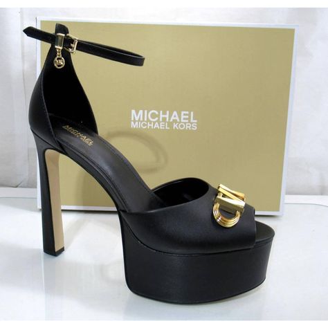 Style Name Martina Peep Toe Pump 40s3mthp2l Shoe Style - High Heels Platform Sandals - High Heels Platform Pumps - Ankle Strap Heels Sandals Material Leather Upper Heel Height Approx. 5 Inch Heel , 2 Inch Platform Size Us 8.5 Details Michael Michael Kors Takes A Dressy Lift Through The Roof On The Sensational Platform Heels And Elegant Ankle-Straps Of The Gorgeous Martina Pumps .- Peep Toe - Wrapped Heel - Mk Charm And Hardware Detailing -0 Round Toe Ankle Strap Platform Sandals With Adjustable Michael Kors Open Heel Padded Heels, Michael Kors Evening Platform Heels, Heels Platform Pumps, Elegant Black Michael Kors Heels, Michael Kors High Heels, Michael Kors Black Open Toe Heels, Michael Kors Pumps, Red Suede Heels, Platform Pumps Heels