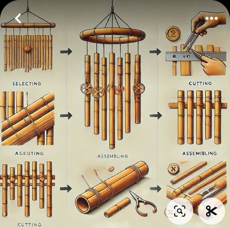 Bamboo Products Ideas, How To Make Bamboo Wind Chimes, Easy Bamboo Crafts Diy, Diy With Bamboo, Things To Do With Bamboo Diy, Bamboo Art Crafts, Things To Make With Bamboo, Bamboo Crafts Garden, Diy Bamboo Decoration